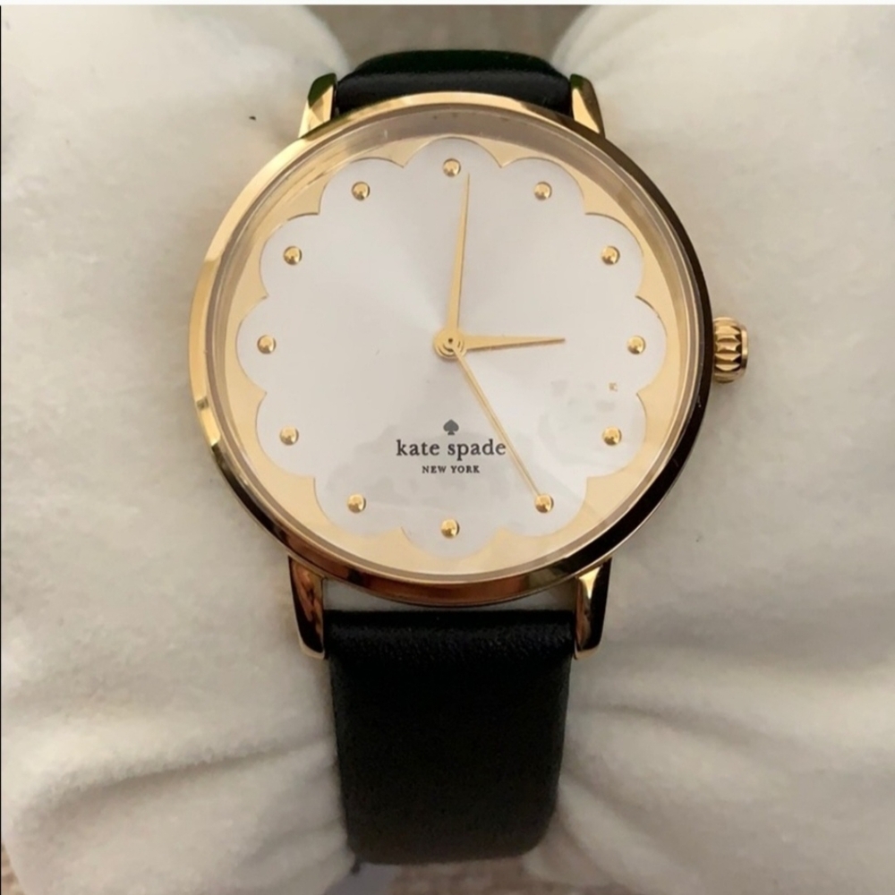 SALE! Kate Spade Scallop Gold Face Watch BlK/Pink Leather Band ( Needs Battery)
